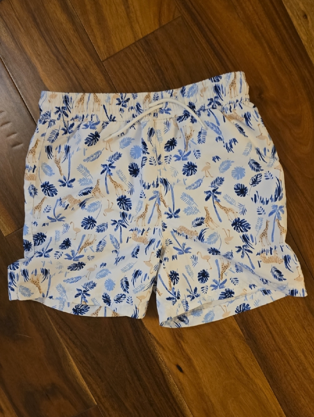 Janie and Jack White Shorts with Blue Floral & Tan Accents